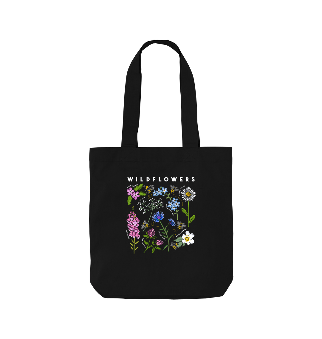 Sustainable wildflower black tote bag from Teemill