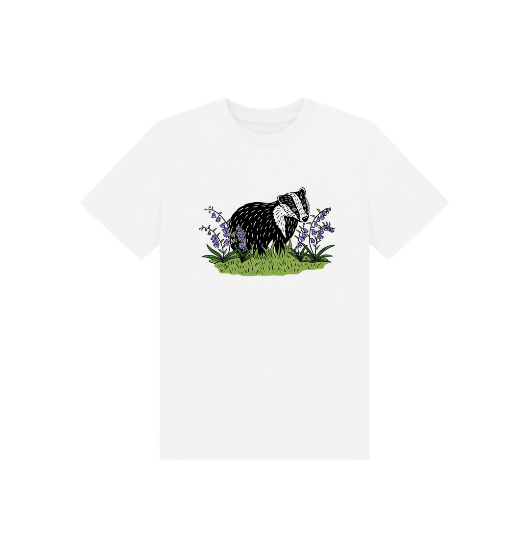 Sustainable printed badger in bluebells kids t-shirt from Teemill