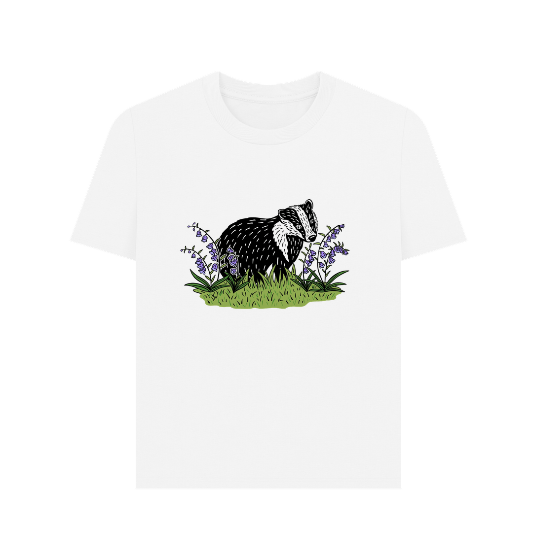 Sustainable printed badger in bluebells men's t-shirt from Teemill