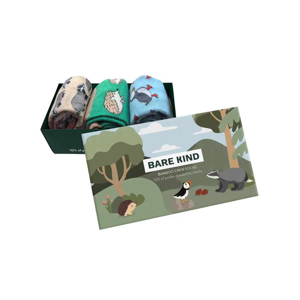 Bare Kind UK Wildlife Bamboo Socks Gift Box of 3