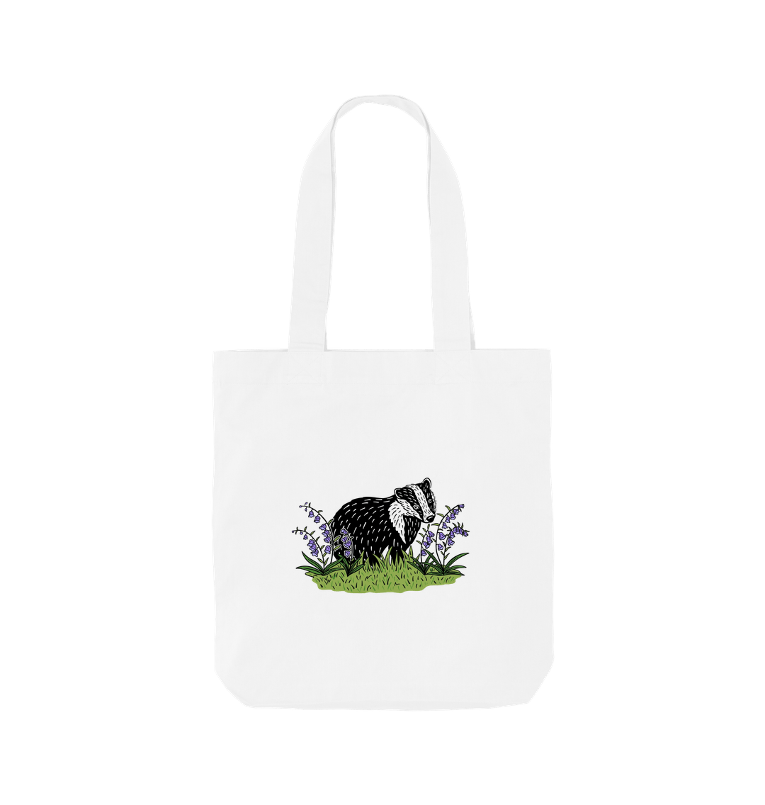 Sustainable badger in bluebells white tote bag from Teemill