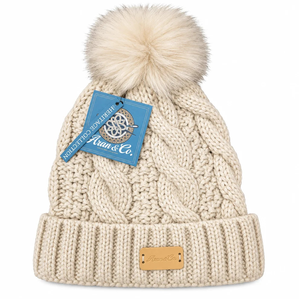 Aran Ladies Pom Pom Hat