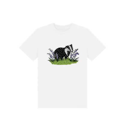 Sustainable printed badger in bluebells kids t-shirt from Teemill
