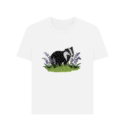 Sustainable printed badger in bluebells men's t-shirt from Teemill