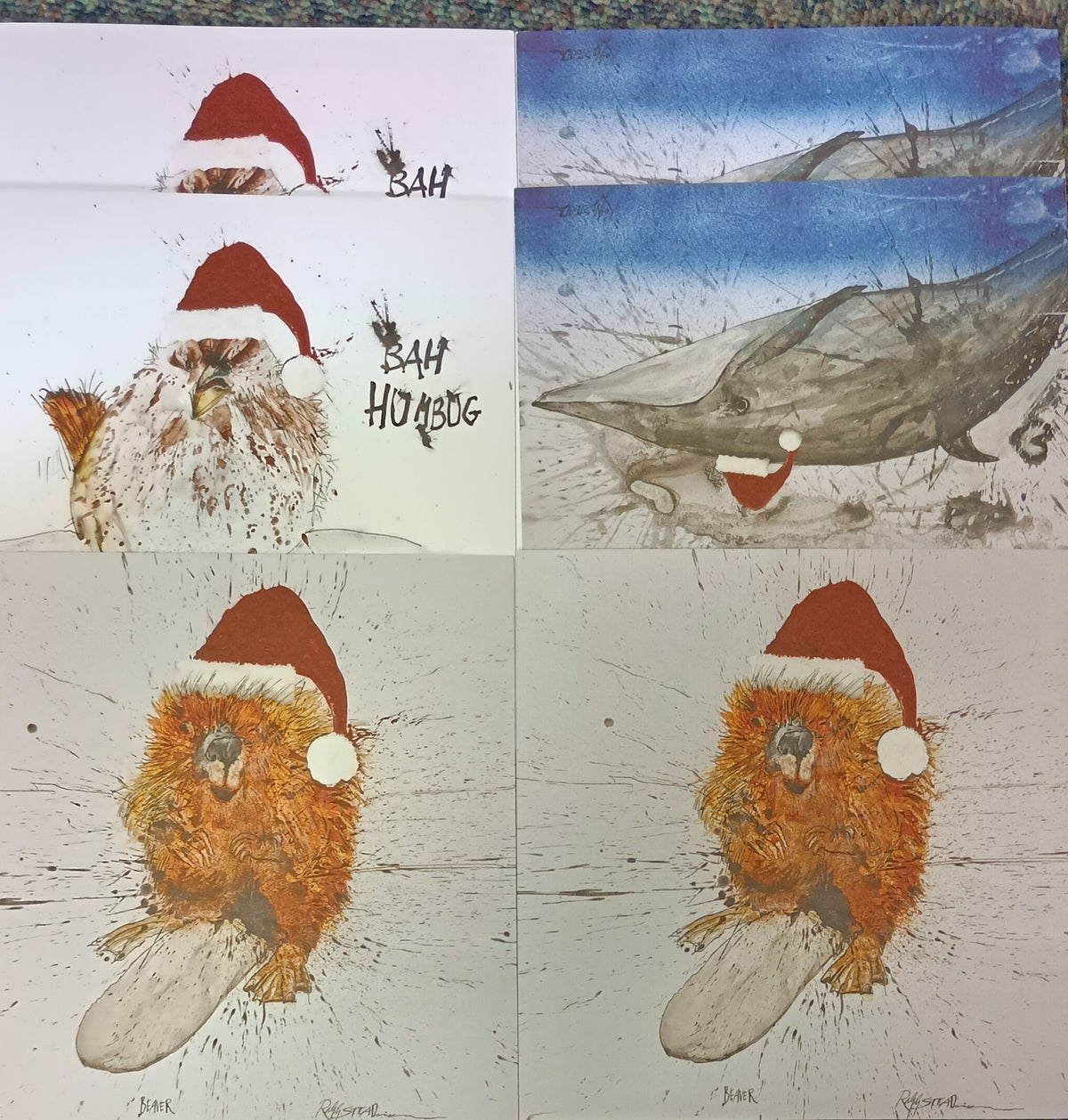 The Wildlife Trusts christmas card -  sparrow/fin whale/beaver