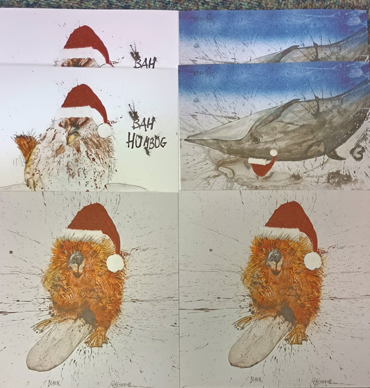 The Wildlife Trusts christmas card -  sparrow/fin whale/beaver
