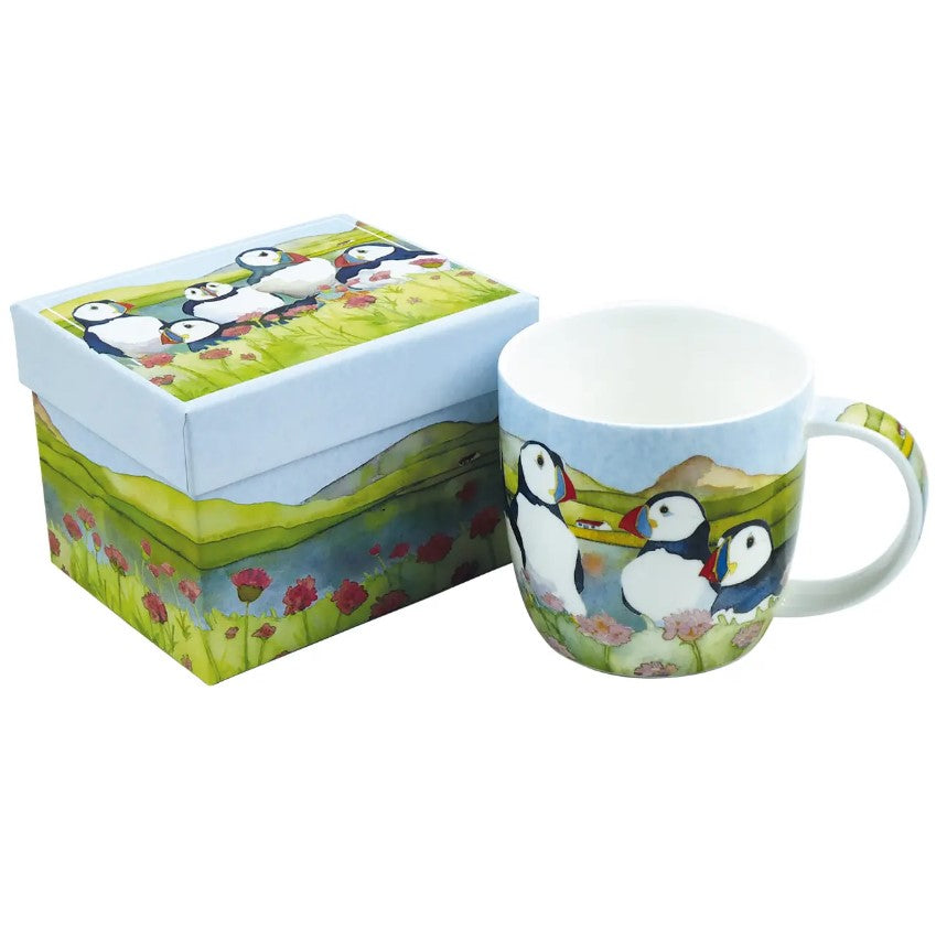 Sea Thrift Puffins bone china mug (boxed)