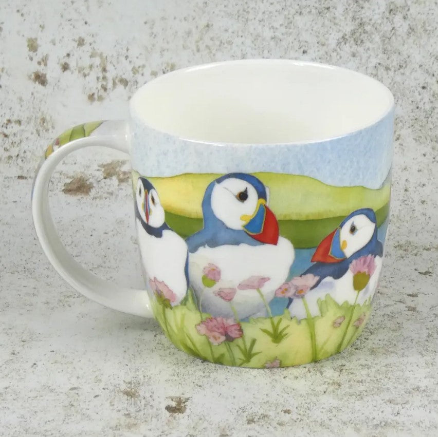 Sea Thrift Puffins bone china mug (boxed)
