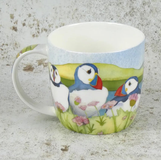 Sea Thrift Puffins bone china mug (boxed)