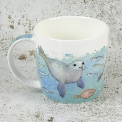 Swimming seals bone china mug (boxed)