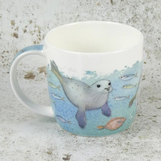Swimming seals bone china mug (boxed)