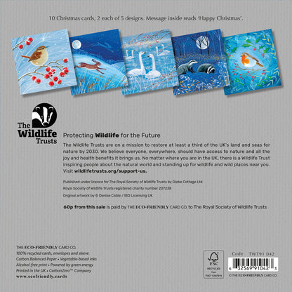 Wildlife Trusts official Christmas Card 153mm - 2025 design B, mixed pack of 10