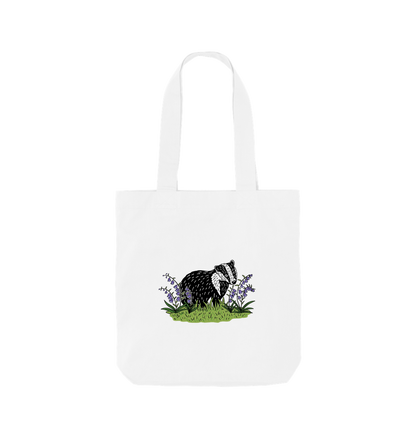 Sustainable badger in bluebells white tote bag from Teemill